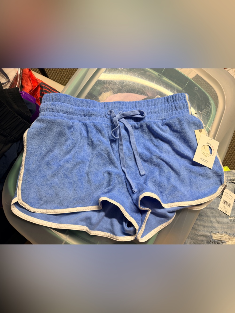 Anthropologie daily practice  Blue Terry Athletic Shorts with White Trim